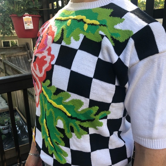 Checkered floral knit top - Picture 2 of 4